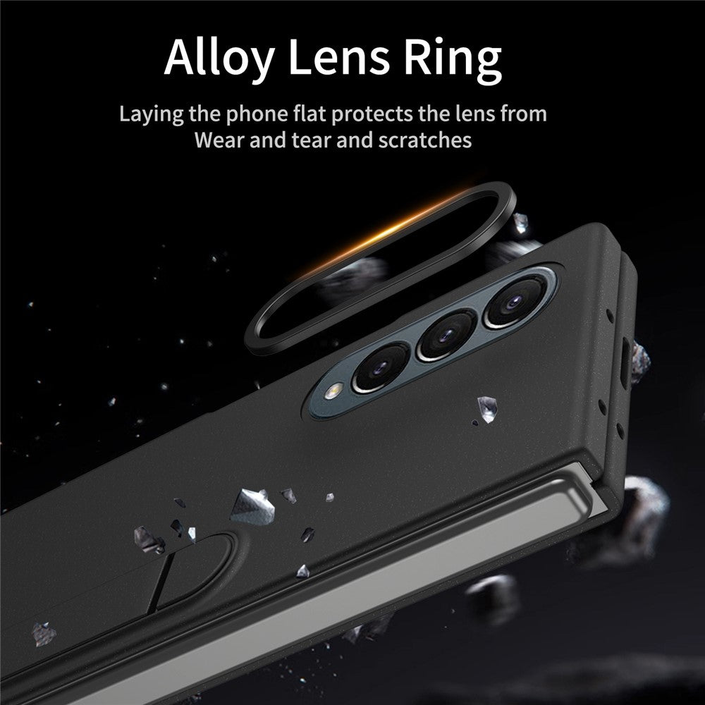For Samsung Galaxy Z Fold4 5G Case Kickstand PC Phone Cover with Alloy Lens Ring