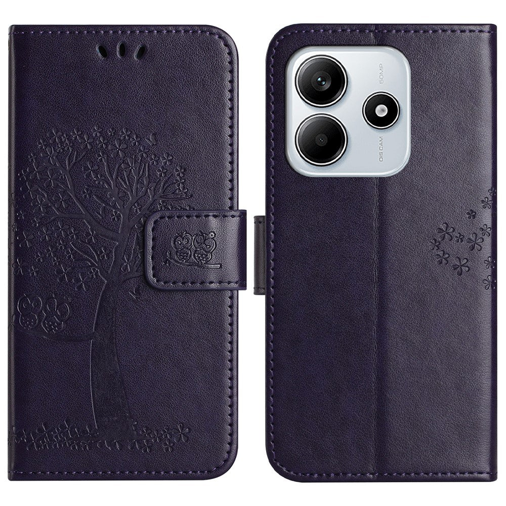 For Xiaomi Redmi Note 14 5G Case PU Leather Owl Tree Imprinted Wallet Phone Cover