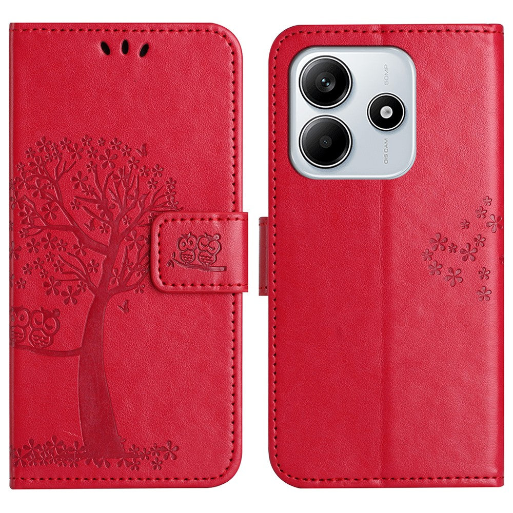 For Xiaomi Redmi Note 14 5G Case PU Leather Owl Tree Imprinted Wallet Phone Cover