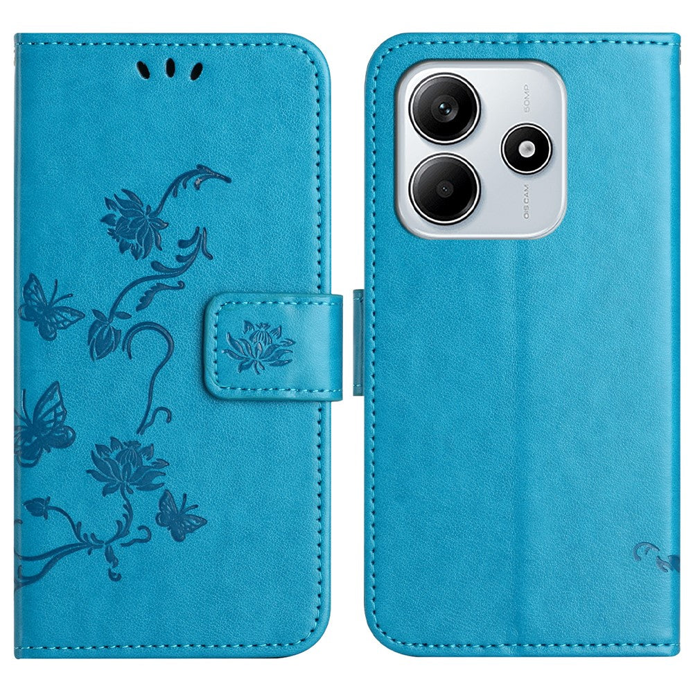 For Xiaomi Redmi Note 14 5G Case Wallet Stand Imprinted Butterfly Flower PU Leather Phone Cover