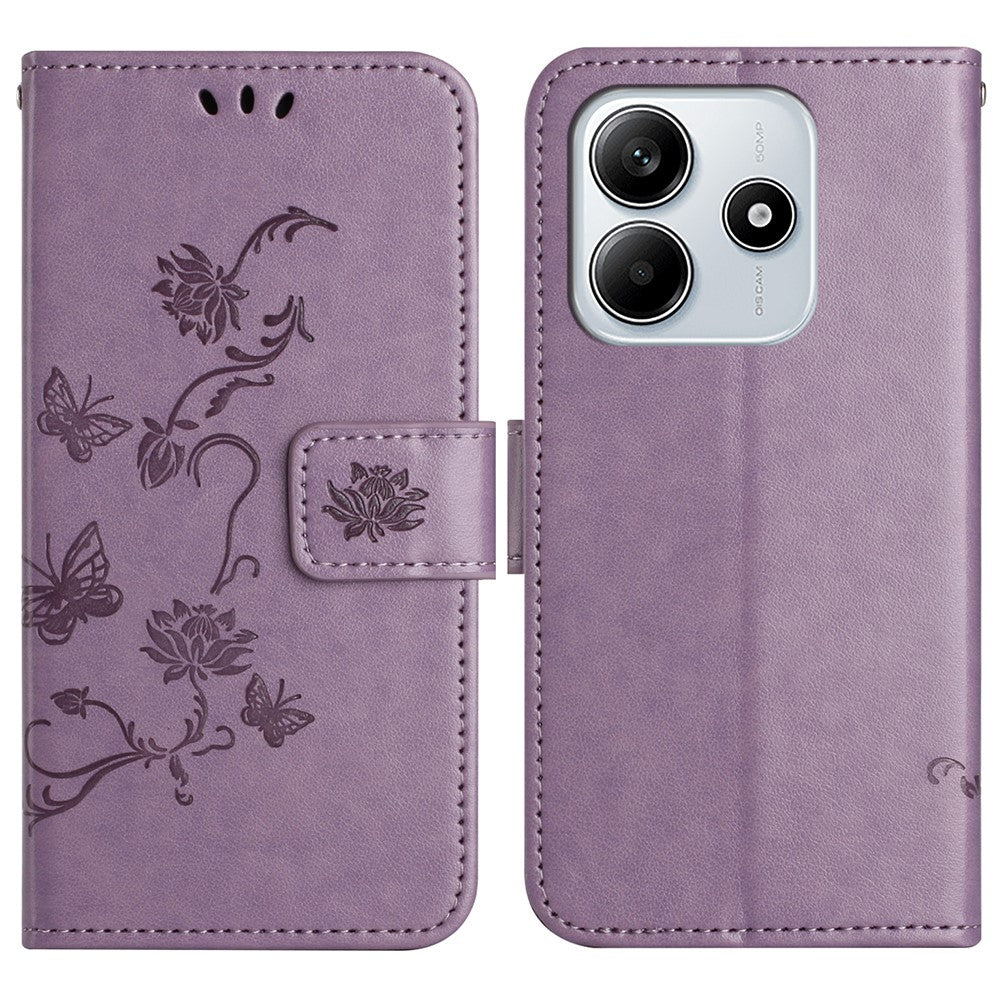 For Xiaomi Redmi Note 14 5G Case Wallet Stand Imprinted Butterfly Flower PU Leather Phone Cover