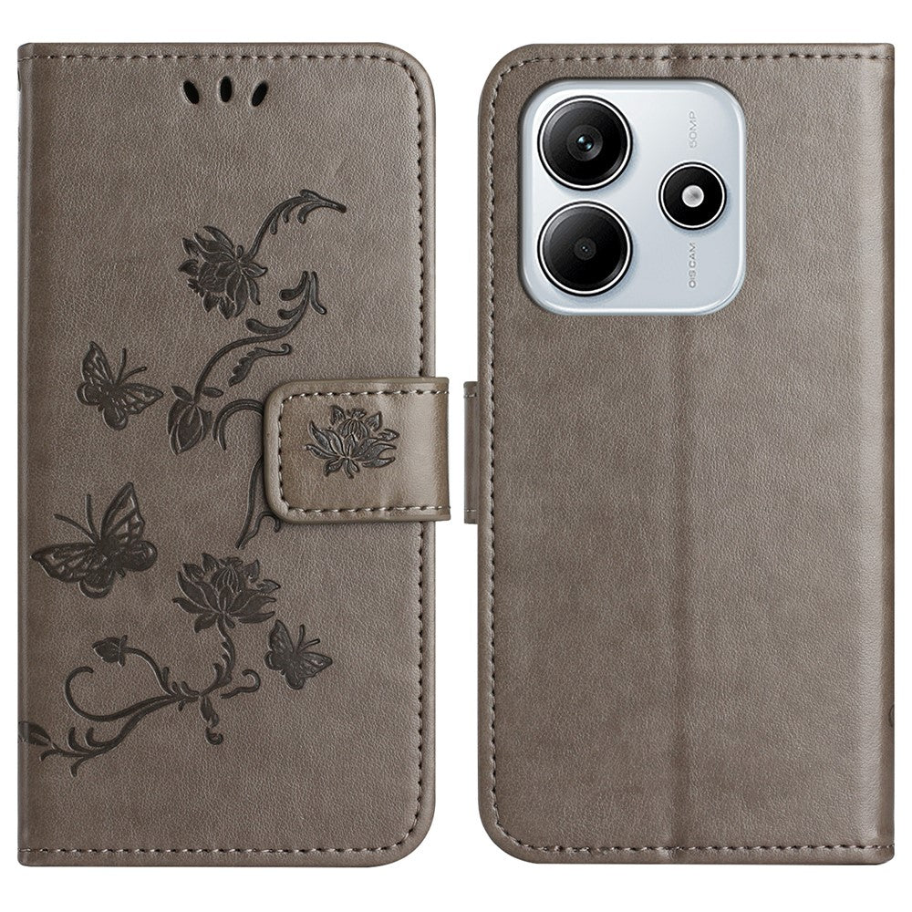For Xiaomi Redmi Note 14 5G Case Wallet Stand Imprinted Butterfly Flower PU Leather Phone Cover
