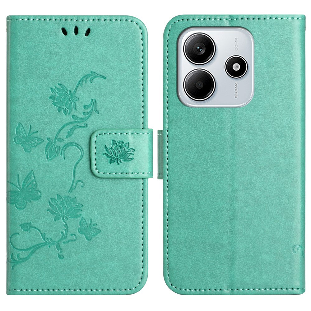 For Xiaomi Redmi Note 14 5G Case Wallet Stand Imprinted Butterfly Flower PU Leather Phone Cover