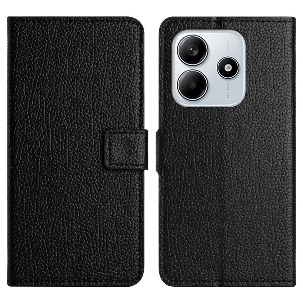 Xiaomi Redmi Note 14 5G-skal PU-läderplånboksfodral Litchi-textur, svart