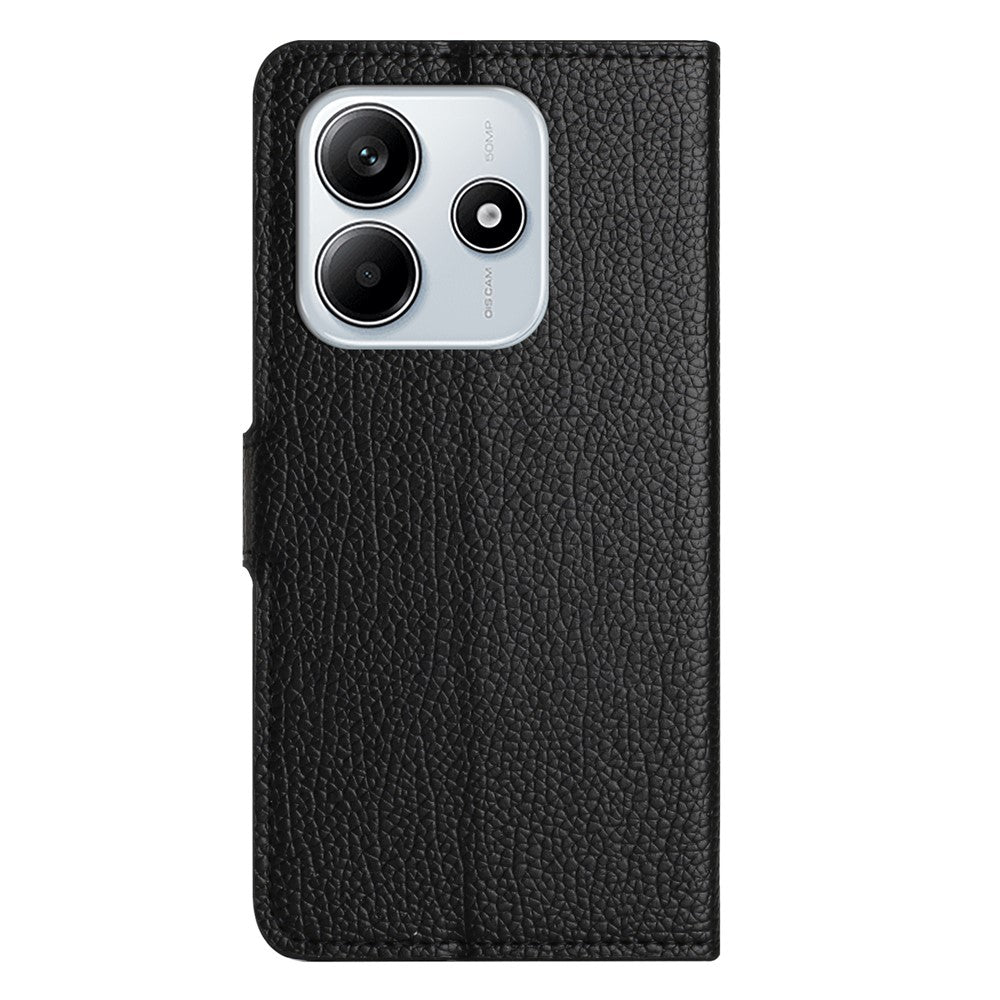 Xiaomi Redmi Note 14 5G-skal PU-läderplånboksfodral Litchi-textur, svart