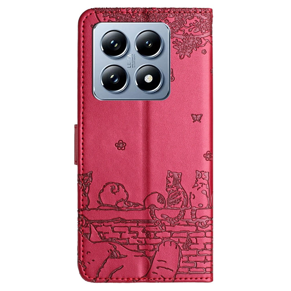 For Xiaomi 14T Pro Case with Wrist Strap Leather Phone Cover Wall Cats Pattern