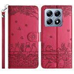 For Xiaomi 14T Case with Wrist Strap Leather Phone Cover Wall Cats Pattern