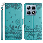 For Xiaomi 14T Case with Wrist Strap Leather Phone Cover Wall Cats Pattern