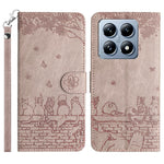For Xiaomi 14T Case with Wrist Strap Leather Phone Cover Wall Cats Pattern