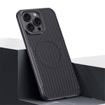 For iPhone 15 Pro Max Case Compatible with MagSafe Carbon Fiber Texture Leather Coated PC+Silicone Protective Cover