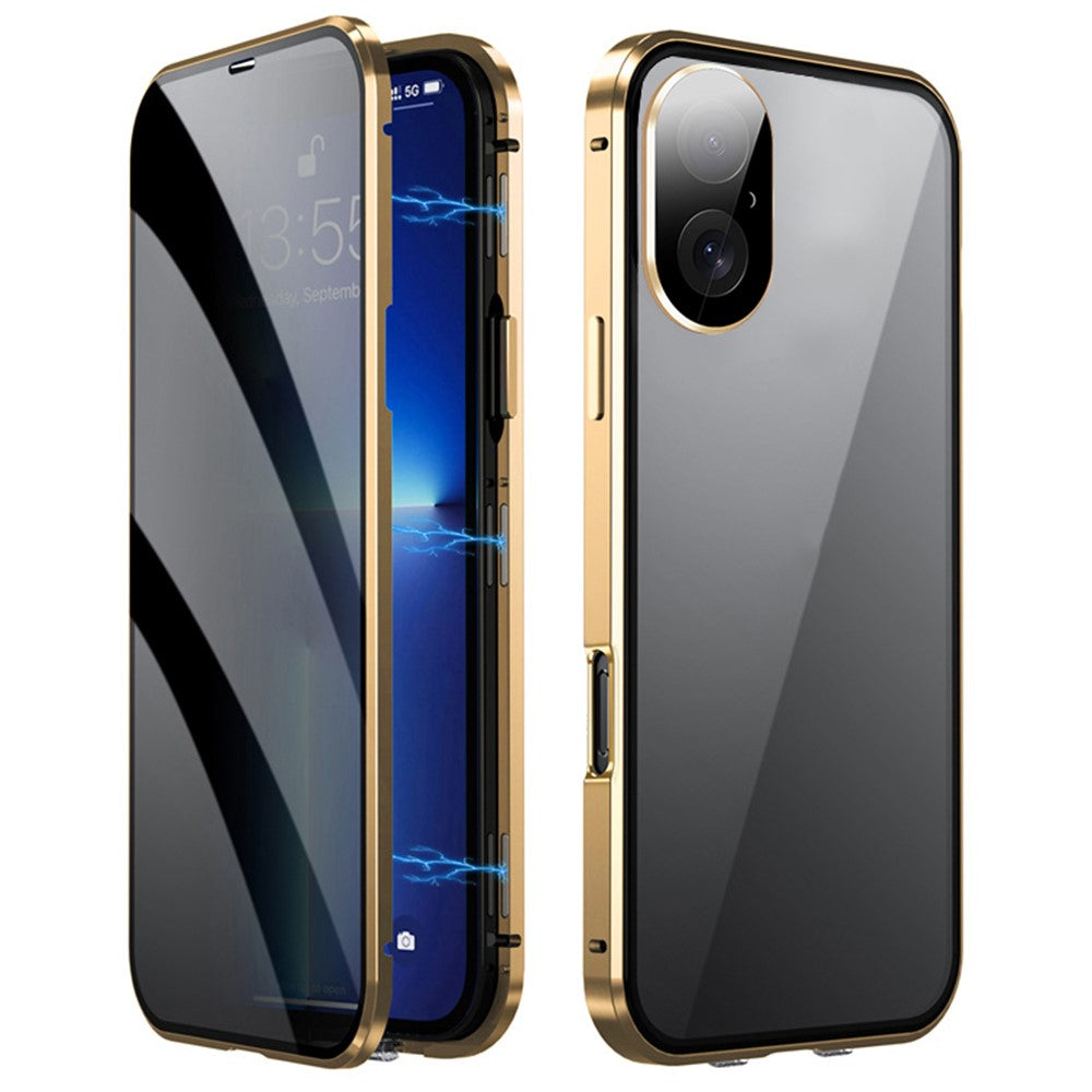 For iPhone 16 Case Anti-Spy Double-Sided Tempered Glass+Magnetic Metal Frame Phone Cover