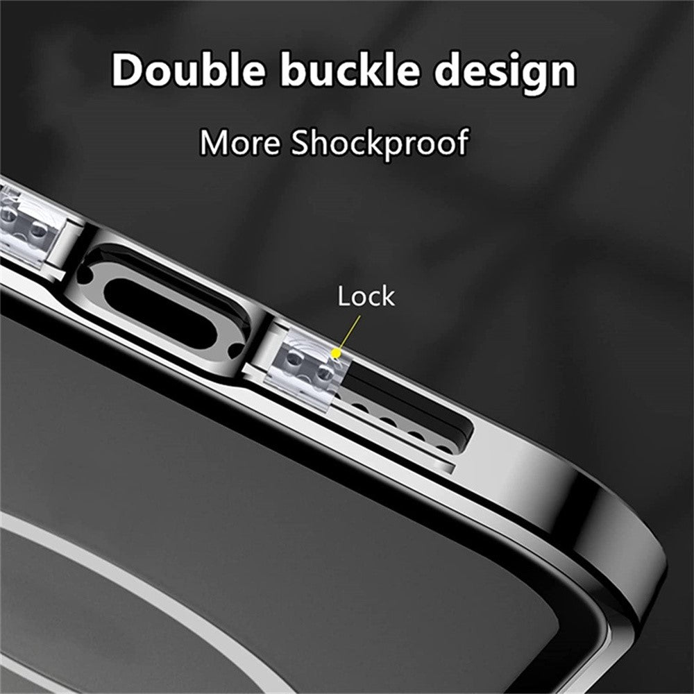 For iPhone 16 Case Anti-Spy Double-Sided Tempered Glass+Magnetic Metal Frame Phone Cover
