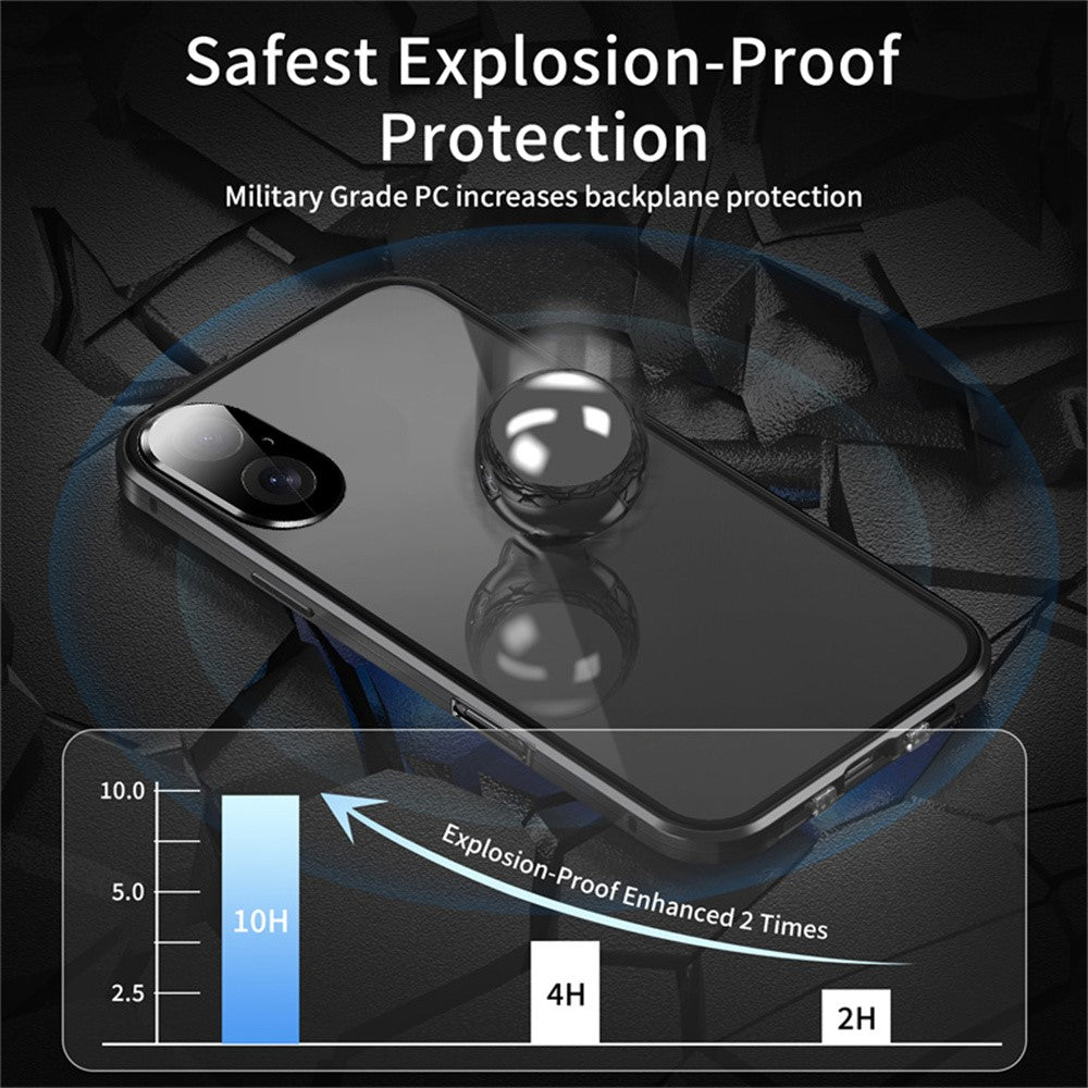 For iPhone 16 Case Anti-Spy Double-Sided Tempered Glass+Magnetic Metal Frame Phone Cover