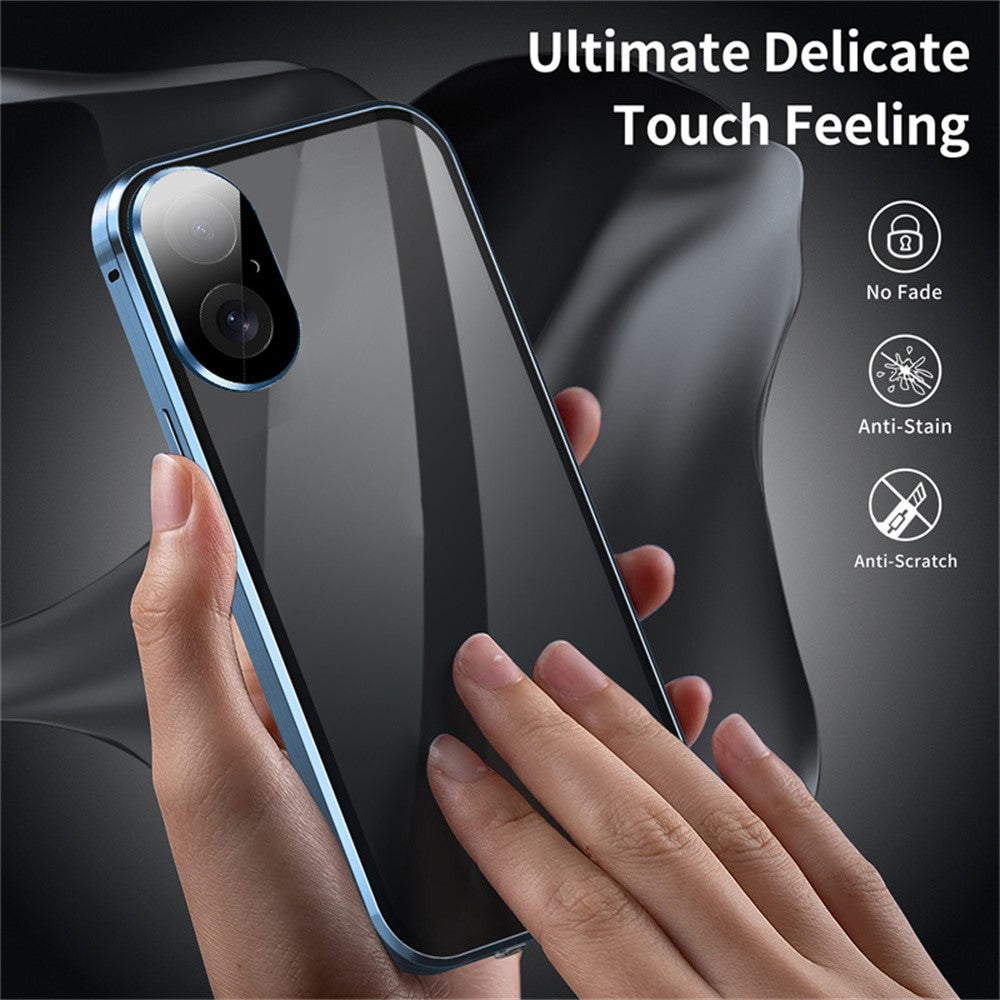 For iPhone 16 Case Anti-Spy Double-Sided Tempered Glass+Magnetic Metal Frame Phone Cover