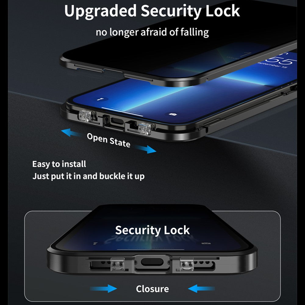 For iPhone 16 Case Anti-Spy Double-Sided Tempered Glass+Magnetic Metal Frame Phone Cover