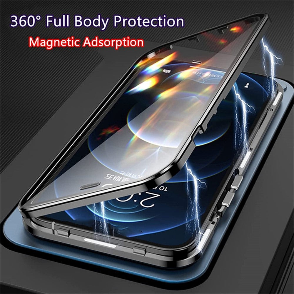 For iPhone 16 Case Anti-Spy Double-Sided Tempered Glass+Magnetic Metal Frame Phone Cover