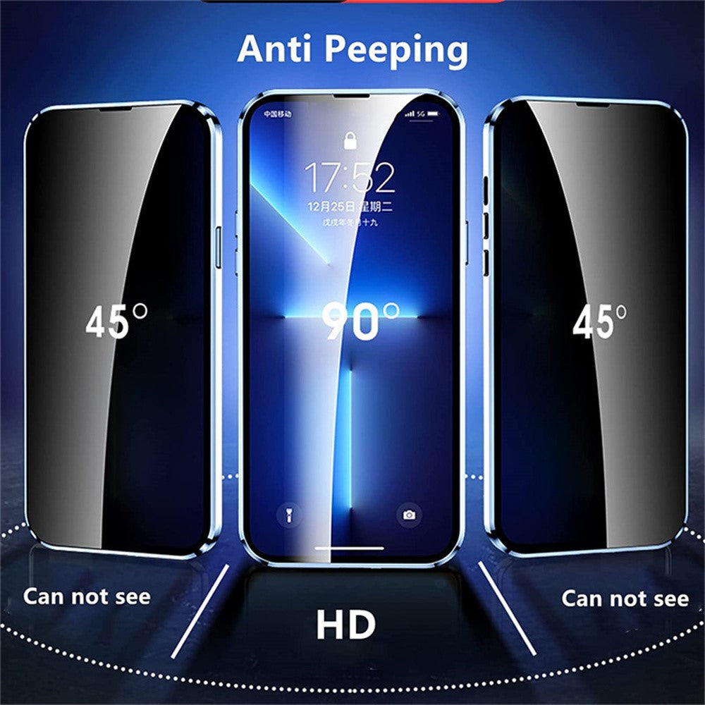For iPhone 16 Case Anti-Spy Double-Sided Tempered Glass+Magnetic Metal Frame Phone Cover