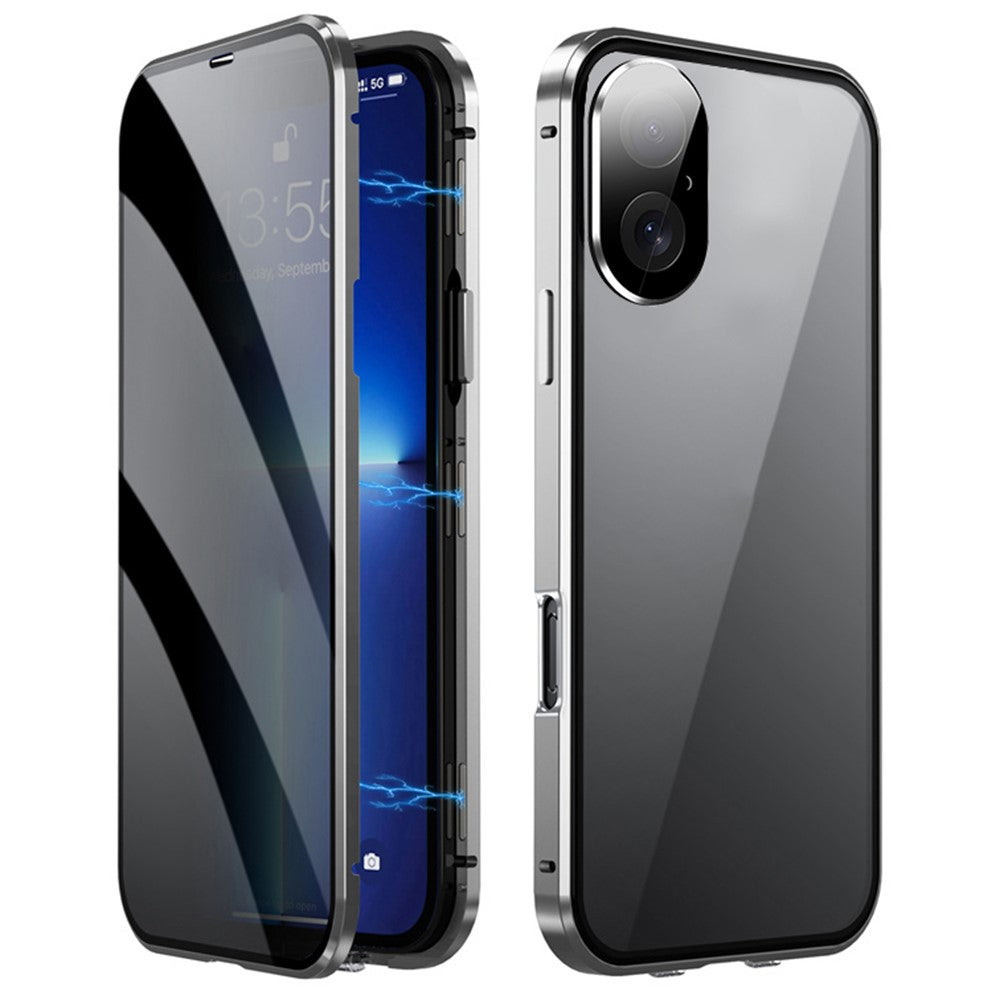 For iPhone 16 Case Anti-Spy Double-Sided Tempered Glass+Magnetic Metal Frame Phone Cover