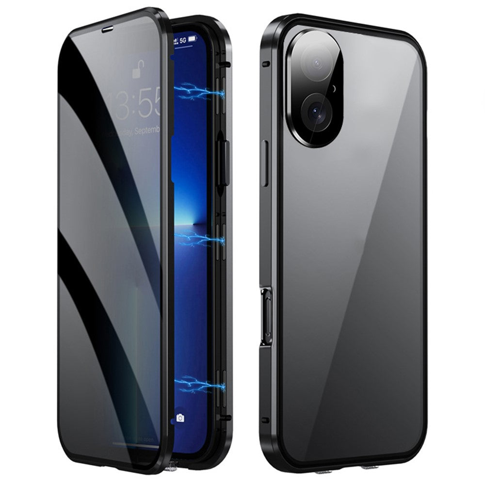 For iPhone 16 Case Anti-Spy Double-Sided Tempered Glass+Magnetic Metal Frame Phone Cover