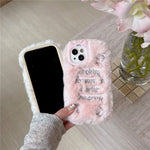 For iPhone 15 Case Cat Ear Fuzzy Furry Winter TPU Embroidered Phone Cover