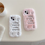 For iPhone 15 Case Cat Ear Fuzzy Furry Winter TPU Embroidered Phone Cover