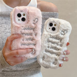 For iPhone 15 Case Cat Ear Fuzzy Furry Winter TPU Embroidered Phone Cover