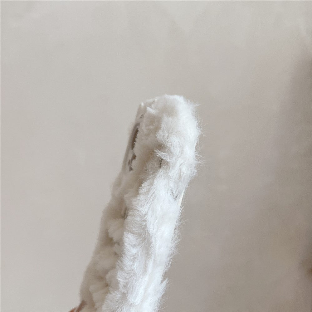 For iPhone 15 Case Cat Ear Fuzzy Furry Winter TPU Embroidered Phone Cover