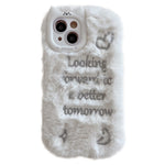For iPhone 15 Case Cat Ear Fuzzy Furry Winter TPU Embroidered Phone Cover