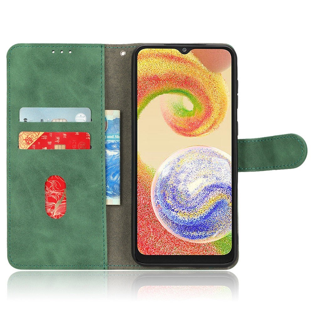 Samsung Galaxy A04 4G (164,4 x 76,3 x 9,1 mm) Magnetiskt mobilskal med hudkänsla i PU-läder, fullt skydd, stativ, plånbok, stötsäkert fällskydd