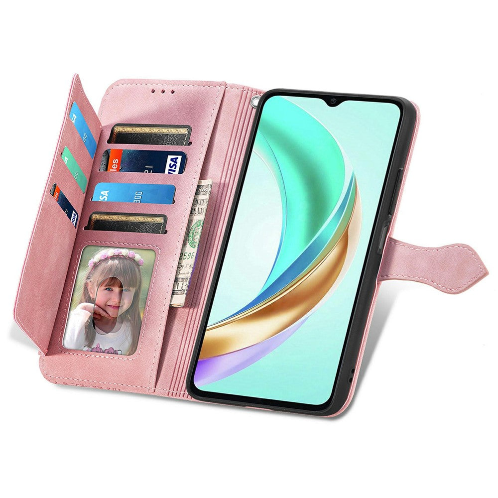 For Honor X6b 4G Zipper Wallet Case with Strap Flower Imprint PU Leather Phone Cover