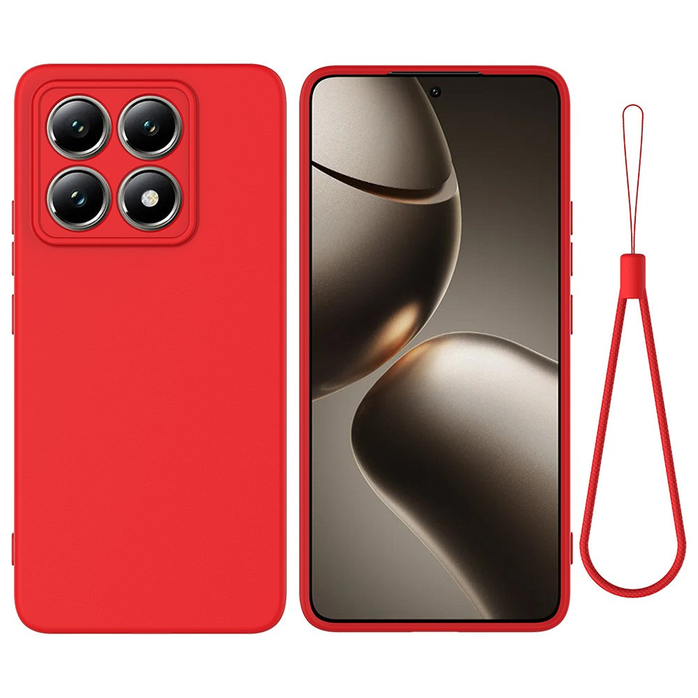 For Xiaomi 14T Pro Case Liquid Silicone Anti-Scratch Phone Cover with Hand Strap