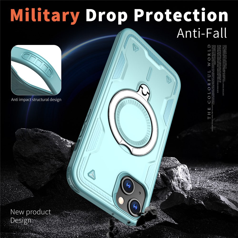 For iPhone 15 Plus Case Compatible with MagSafe Military Protection PC+TPU Kickstand Phone Cover