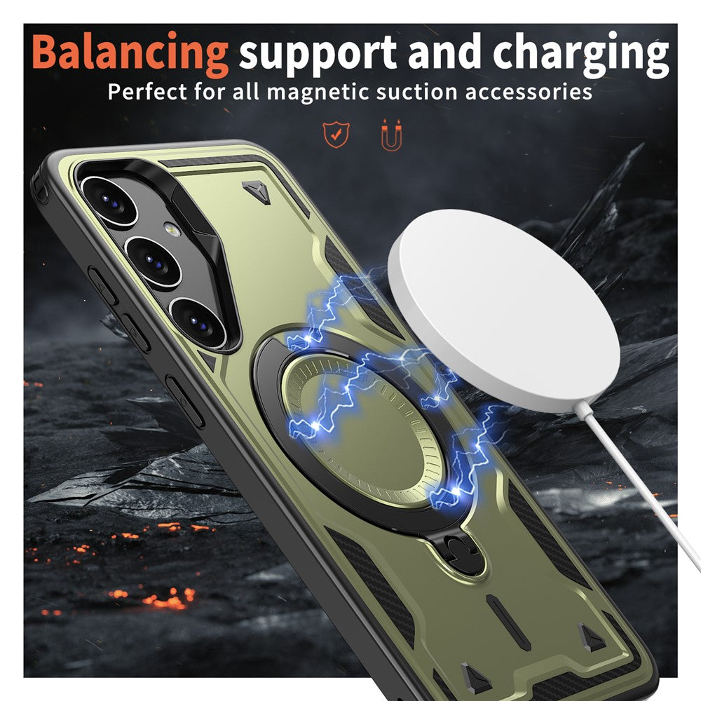 Til Samsung Galaxy S25+ / S24+ Magnetisk cover Militær Beskyttelse PC+TPU Støtteben Telefoncover