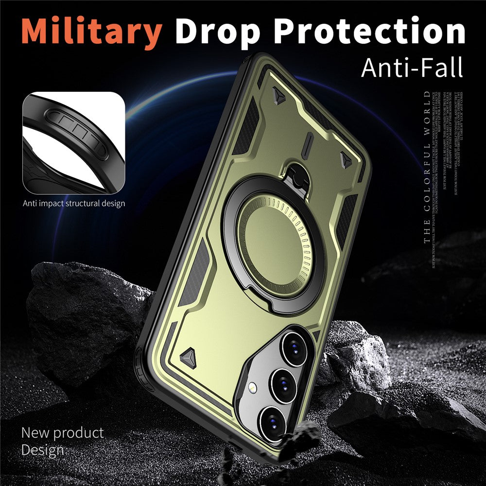 Magnetiskt skal för Samsung Galaxy S24 FE, militärt skydd, PC+TPU, stativ, mobilskal