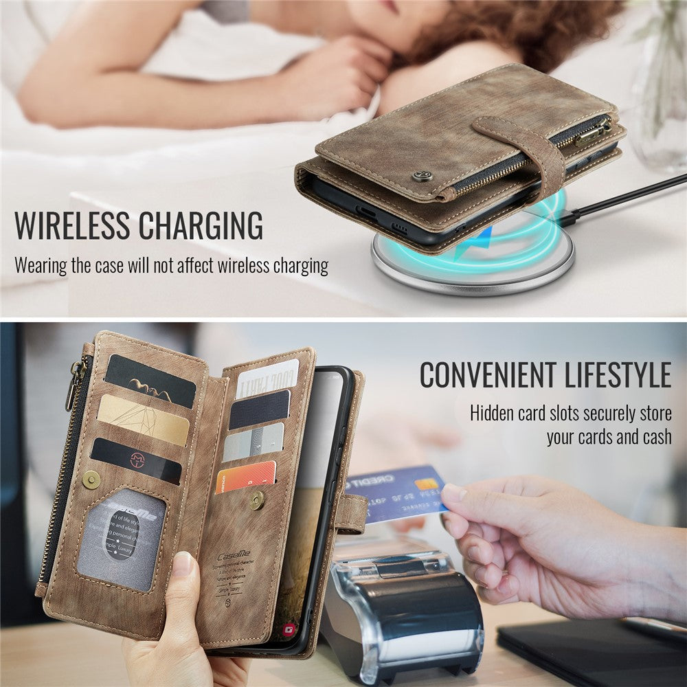 CASEME til Samsung Galaxy S24 FE Telefoncovers med Rem C30 Lynlås Flere Kortrum PU Læder Cover