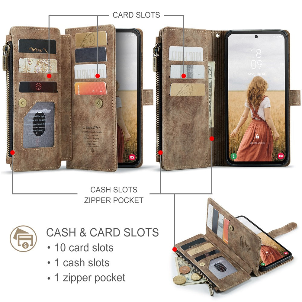 CASEME til Samsung Galaxy S24 FE Telefoncovers med Rem C30 Lynlås Flere Kortrum PU Læder Cover