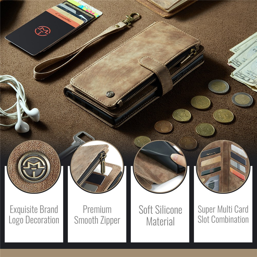 CASEME til Samsung Galaxy S24 FE Telefoncovers med Rem C30 Lynlås Flere Kortrum PU Læder Cover