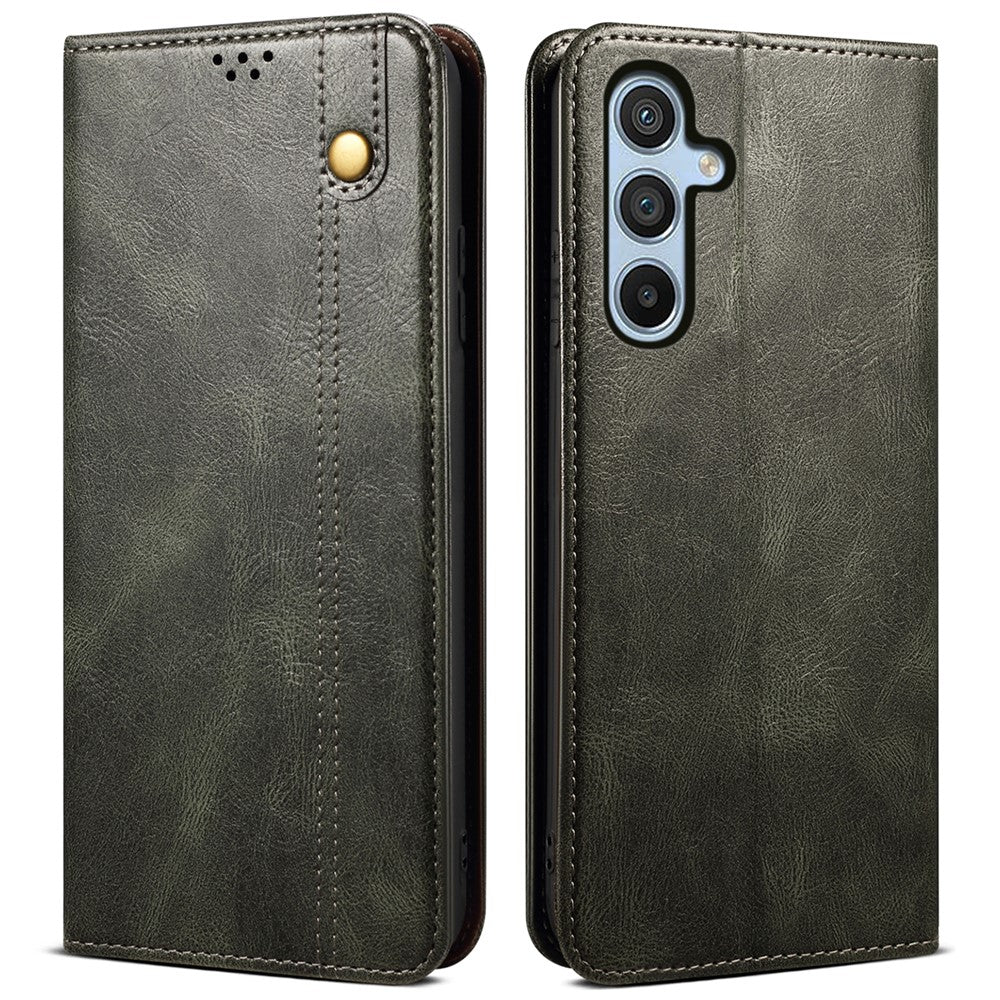Til Samsung Galaxy S25+ Cover Crazy Horse Tekstur Vokset Læderpung Stativ Telefoncover