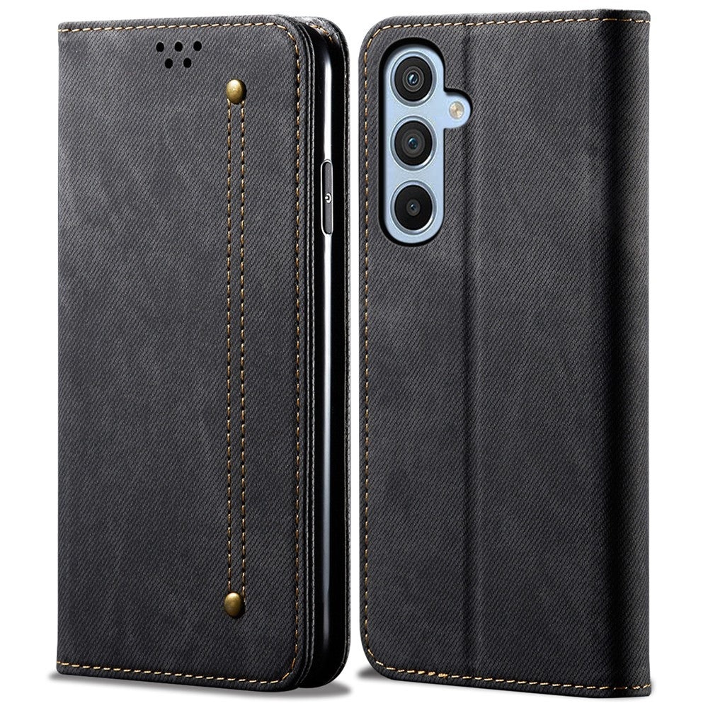 For Samsung Galaxy S25+ Case Jeans Cloth Texture Anti-Scratch Leather Stand Phone Cover