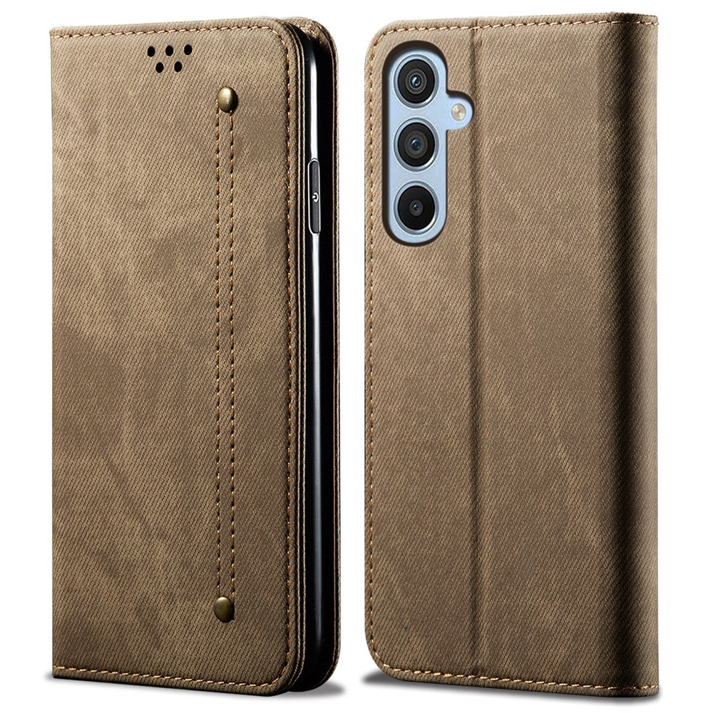 For Samsung Galaxy S25+ Case Jeans Cloth Texture Anti-Scratch Leather Stand Phone Cover
