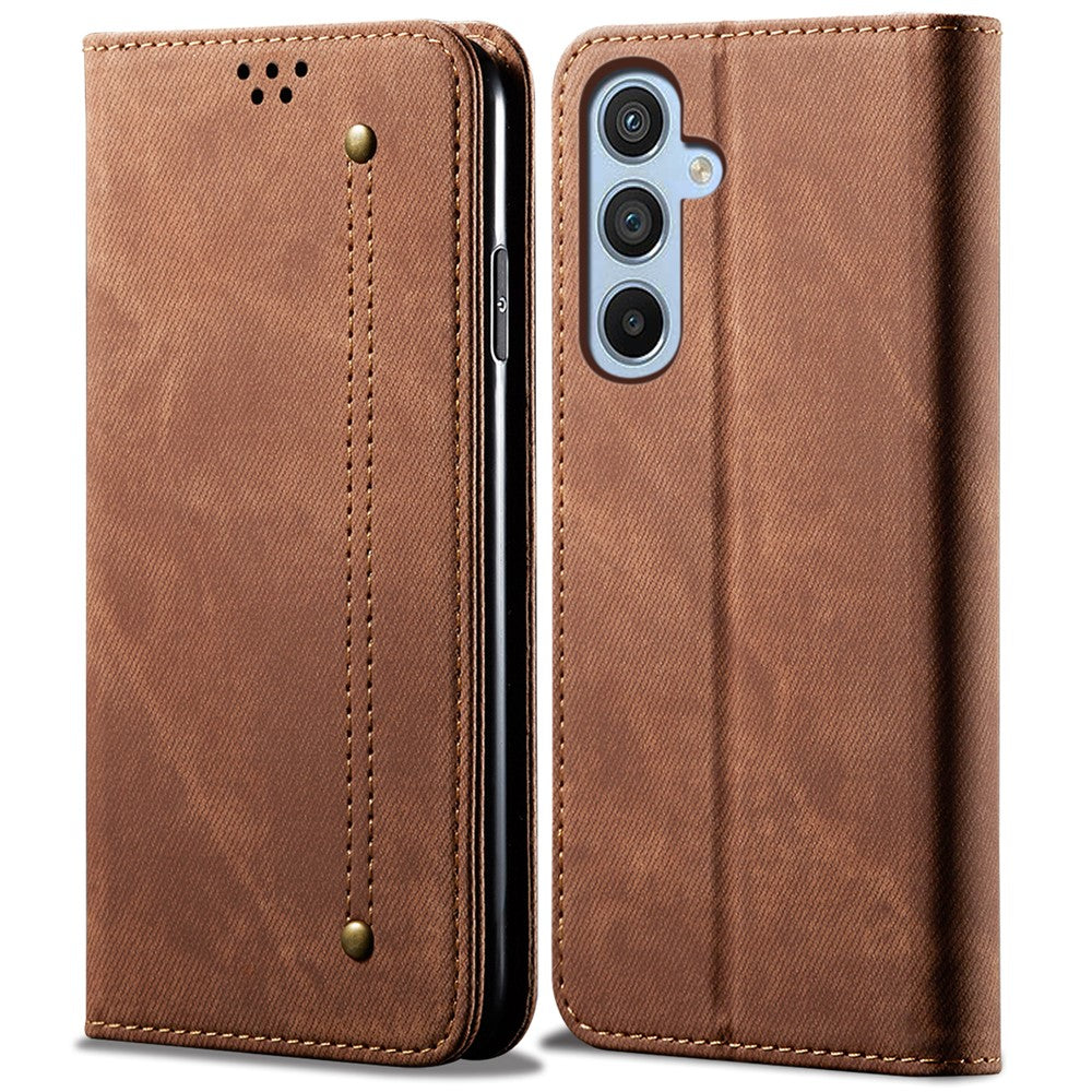 For Samsung Galaxy S25+ Case Jeans Cloth Texture Anti-Scratch Leather Stand Phone Cover