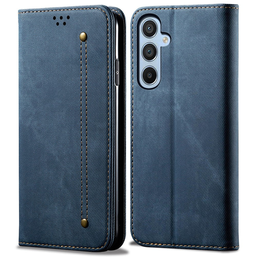 For Samsung Galaxy S25+ Case Jeans Cloth Texture Anti-Scratch Leather Stand Phone Cover