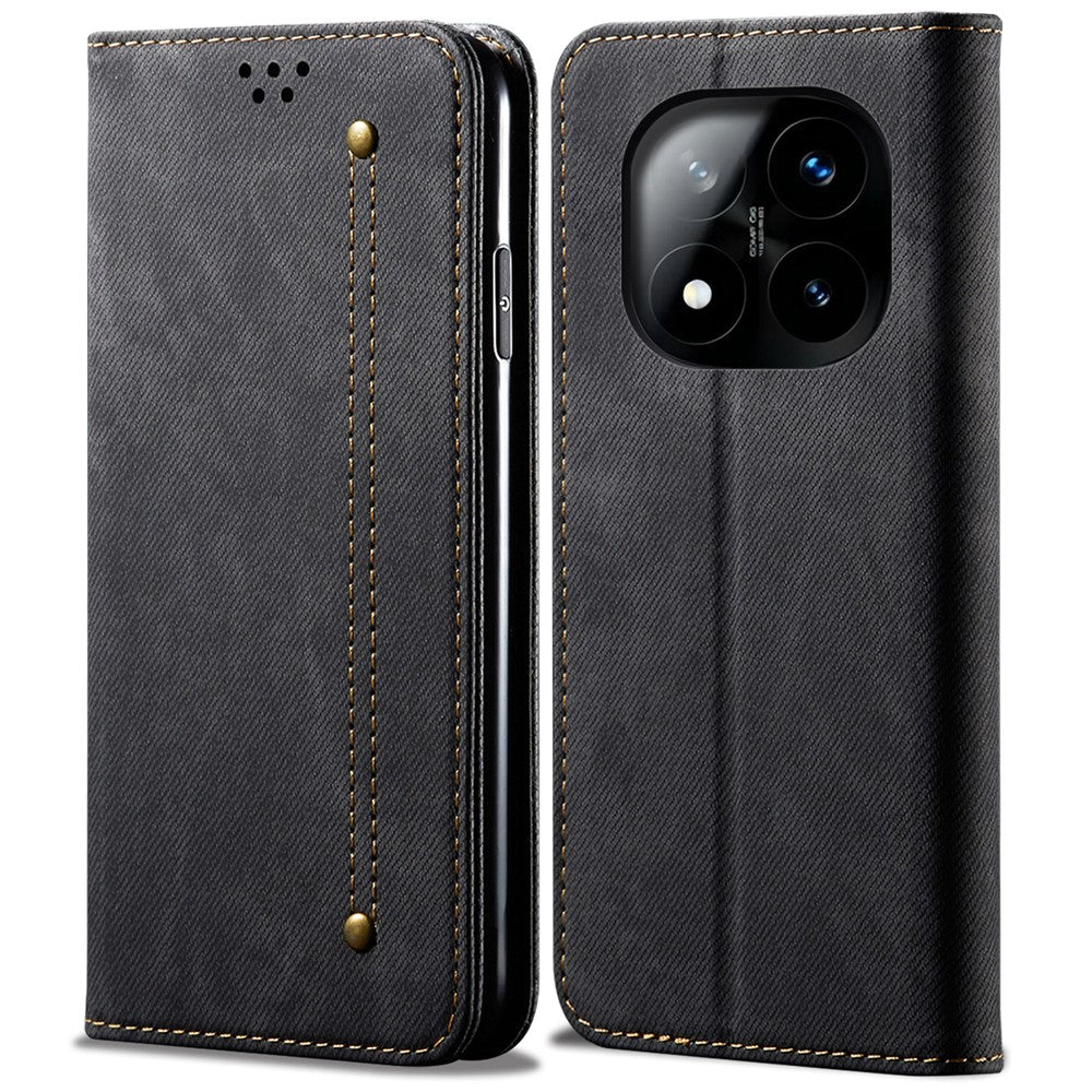 For Xiaomi Redmi Note 14 Pro 5G / Poco X7 5G Case Jeans Cloth Texture Anti-Scratch Leather Stand Phone Cover