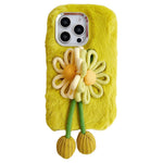 For iPhone 16 Pro Max Case Two Flowers Decor Outer Fluffy Plush Inner TPU Phone Cover