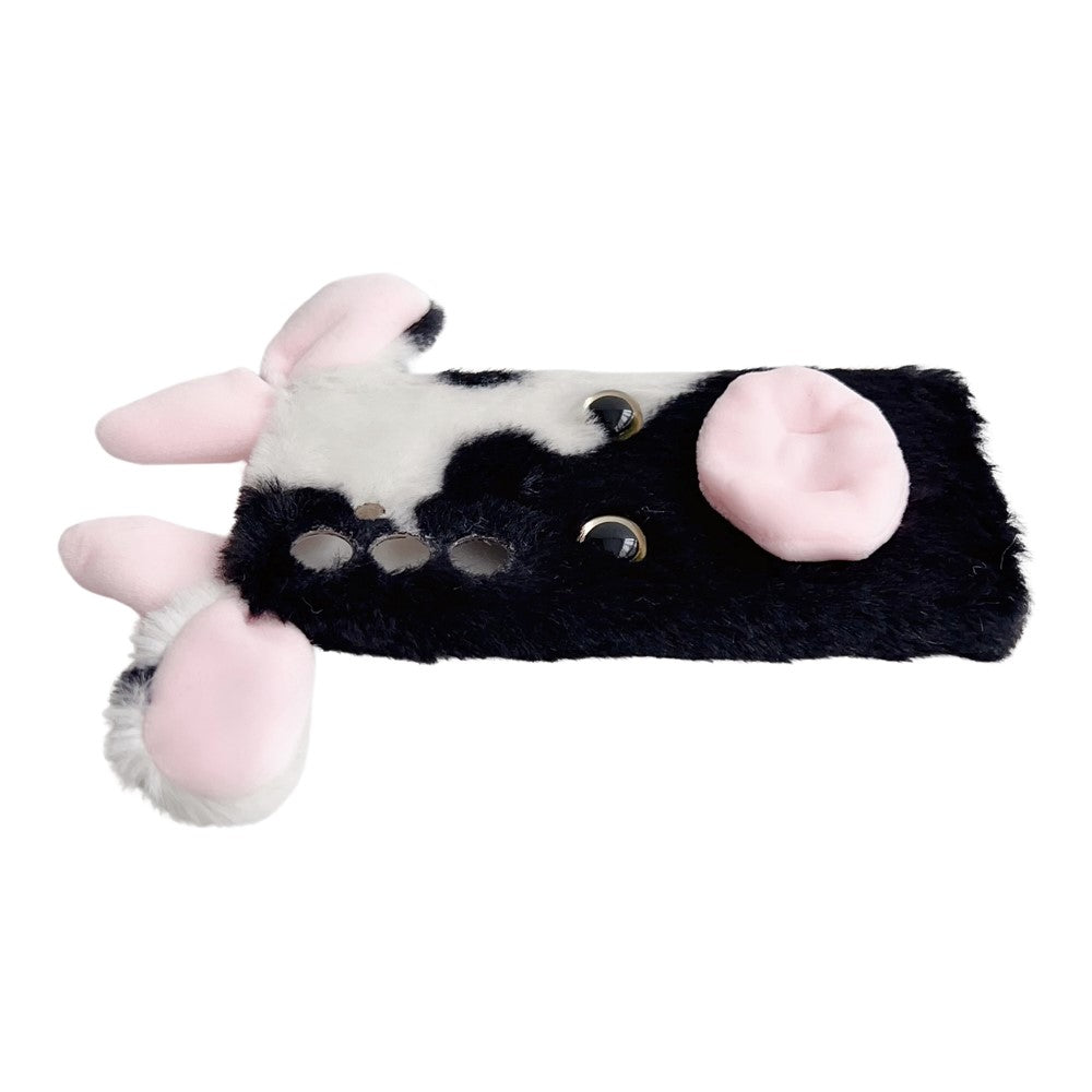 For Samsung Galaxy S25 Case Fluffy Cute Cow Winter Plush Inner TPU Phone Cover