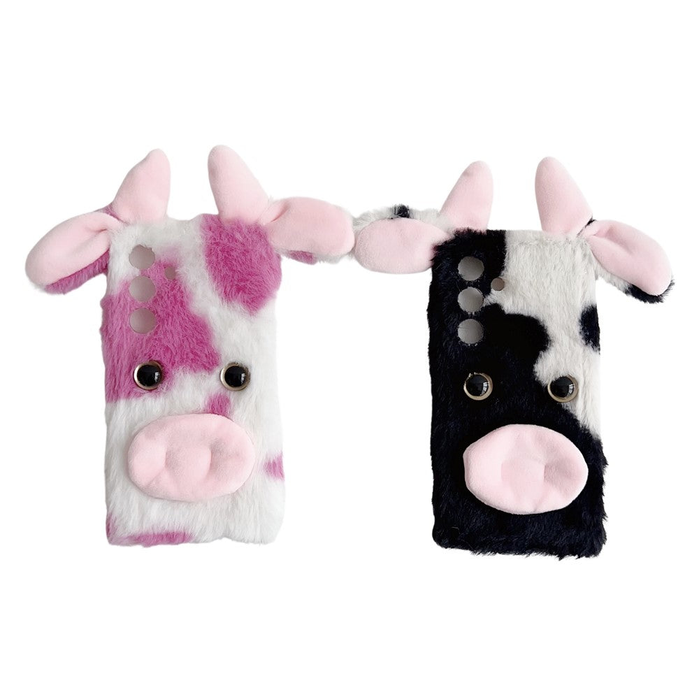 For Samsung Galaxy S25 Case Fluffy Cute Cow Winter Plush Inner TPU Phone Cover