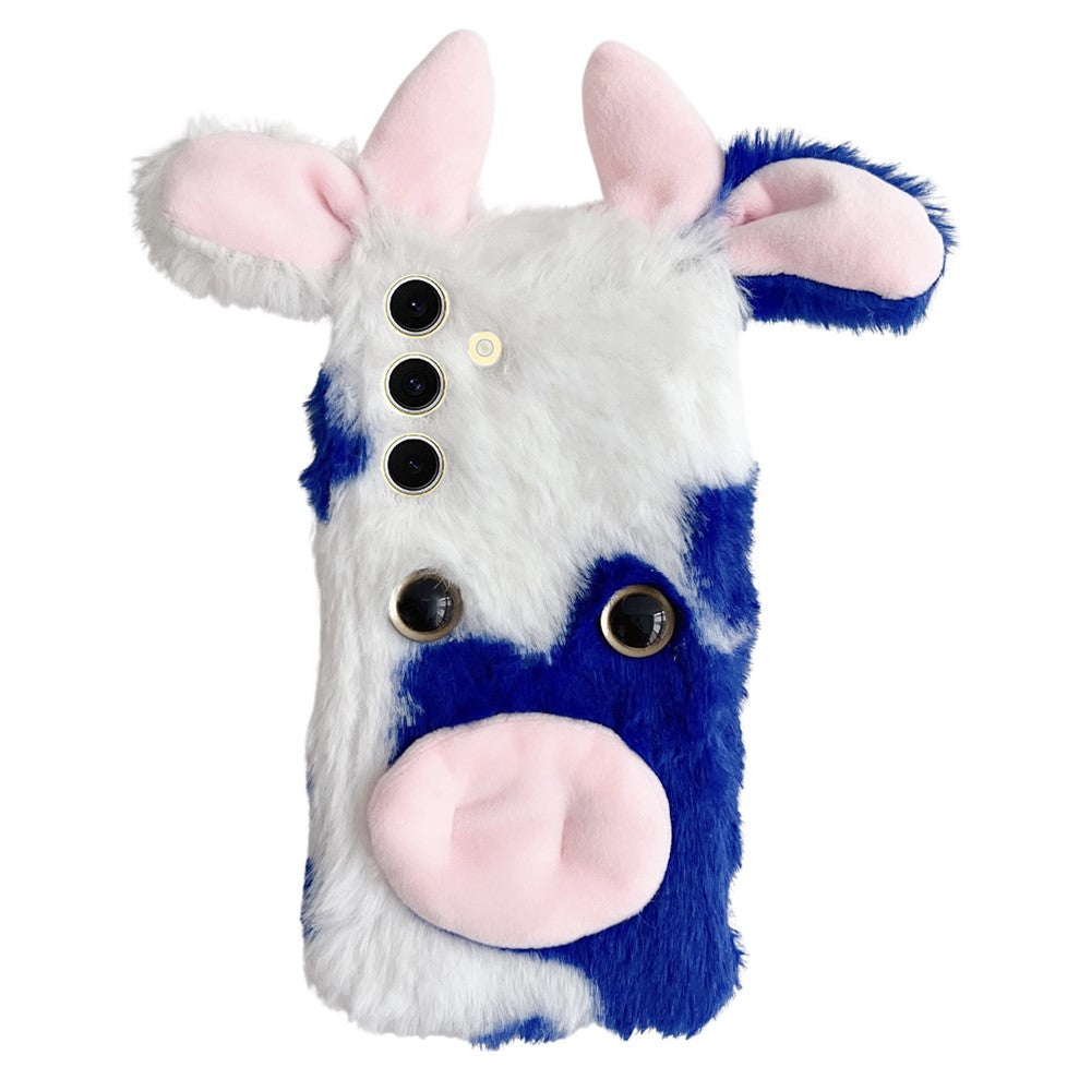 For Samsung Galaxy S25 Case Fluffy Cute Cow Winter Plush Inner TPU Phone Cover