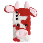 For Samsung Galaxy S25 Case Fluffy Cute Cow Winter Plush Inner TPU Phone Cover