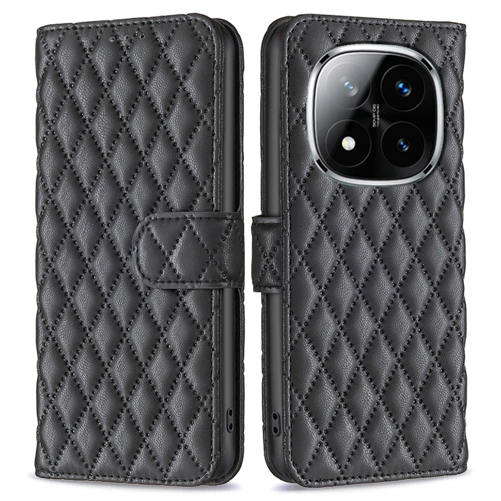 BINFEN COLOR BF Style-14 For Xiaomi Redmi Note 14 Pro+ 5G / Note 14 Pro 5G / Poco X7 5G Case Rhombus Phone Leather Cover Stand