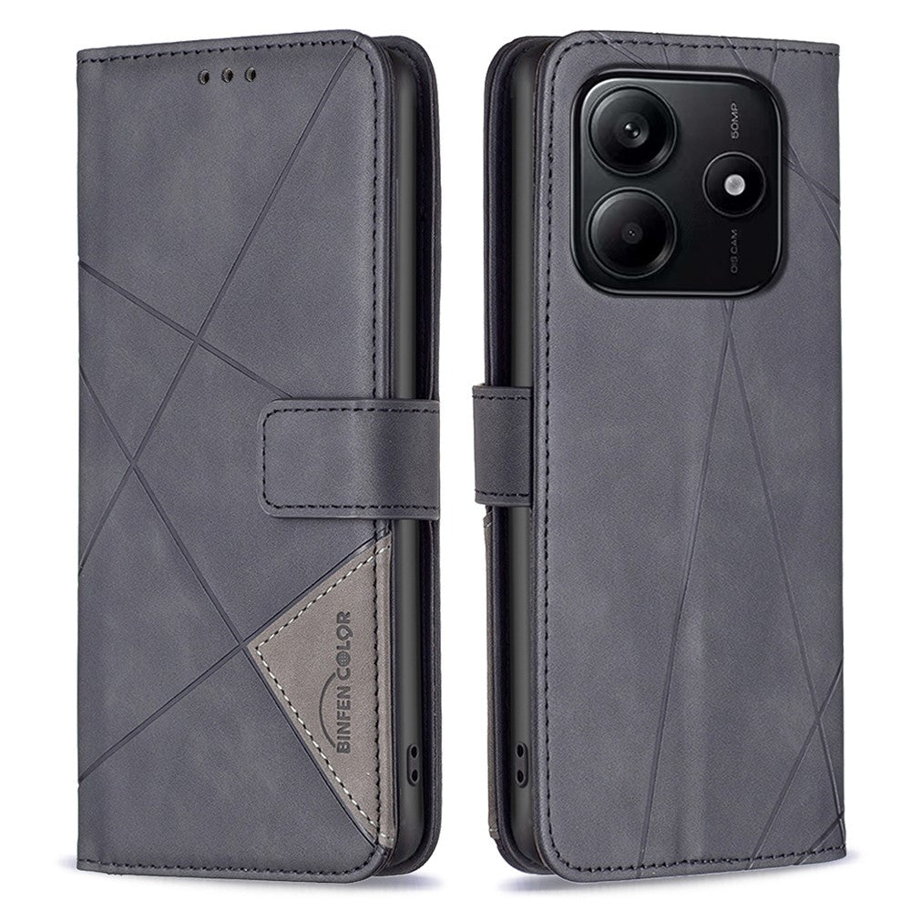 BINFEN COLOR For Xiaomi Redmi Note 14 5G Phone Cases Wallet Stand Geometry Imprint Leather Cover